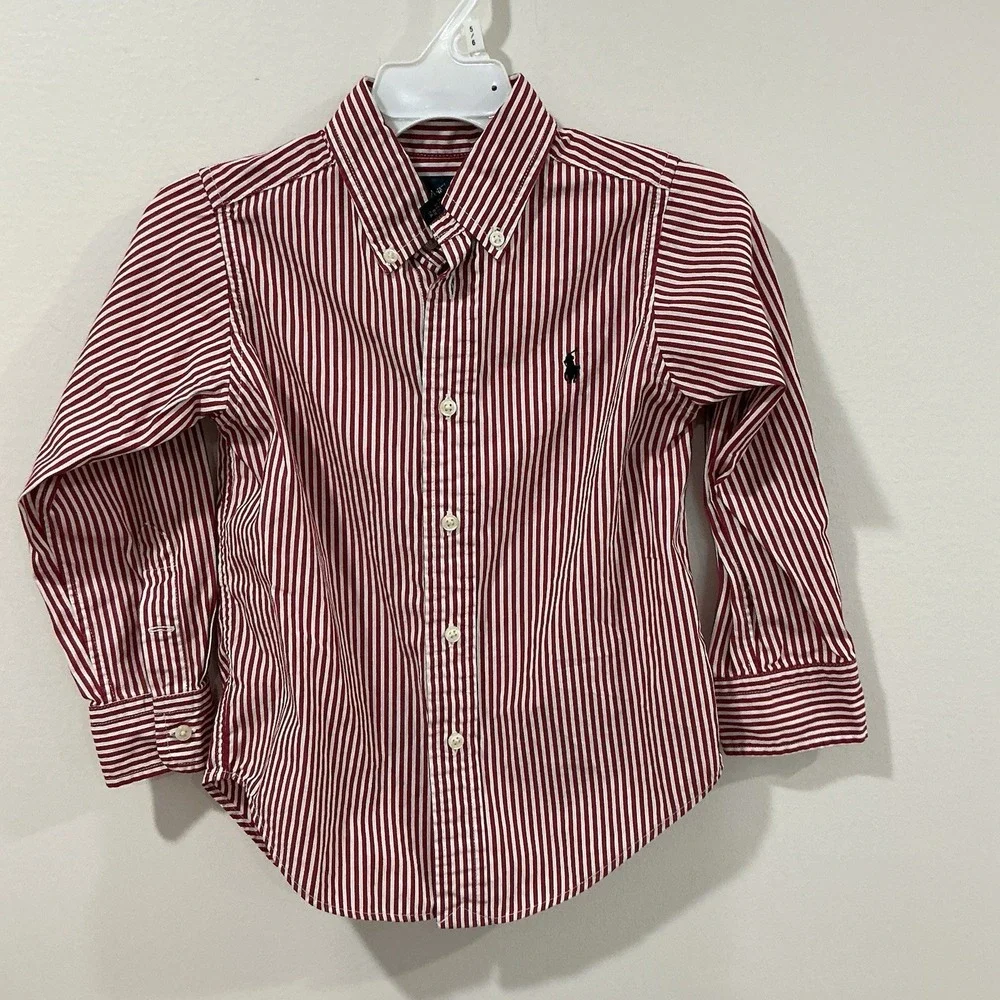 Ralph Lauren Boys Button Down Shirt Lot Of 2 Long Sleeve Sz 4 4T Striped Gingham